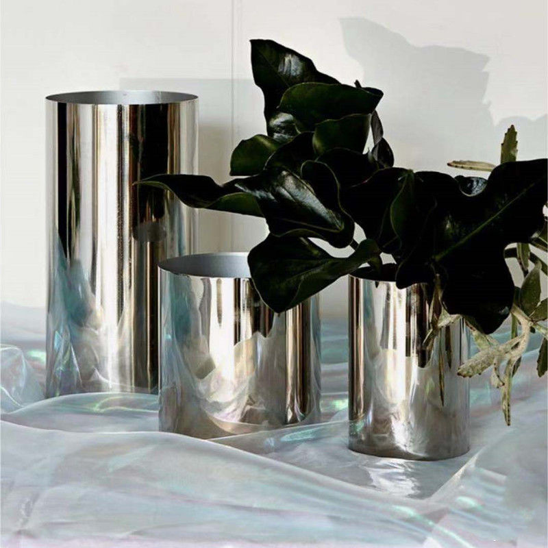 Custom Various Specifications Stainless Steel Metal Round Cylindrical Home Decor Floor Vases